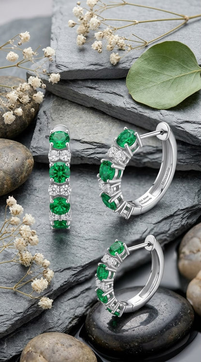 Emerald Pave Hoop Earrings