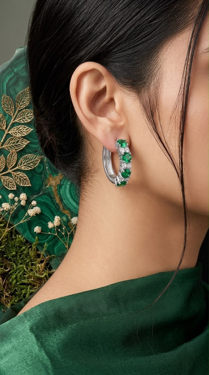 Emerald Pave Hoop Earrings