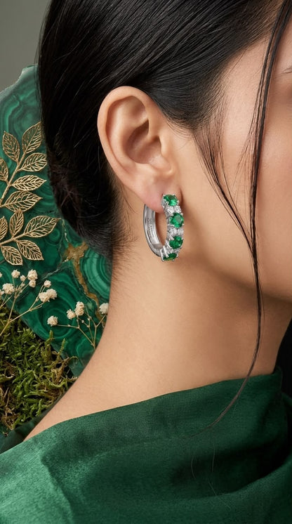 Emerald Pave Hoop Earrings