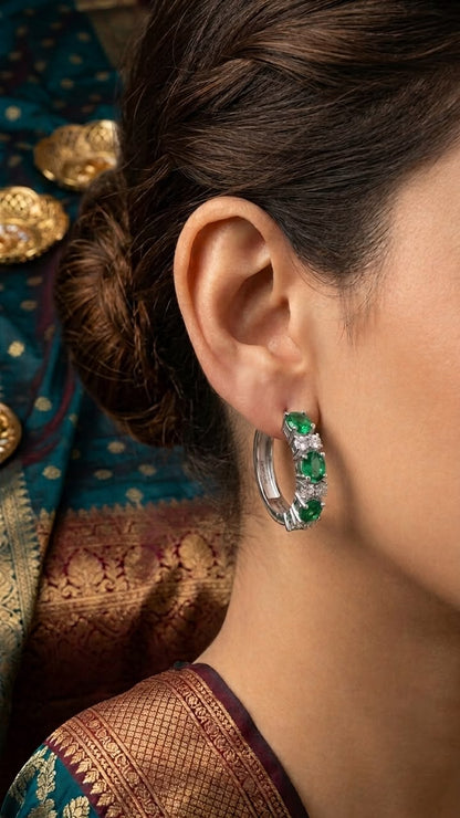 Emerald Pave Hoop Earrings