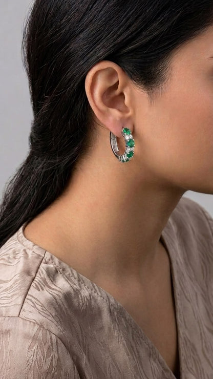 Emerald Pave Hoop Earrings