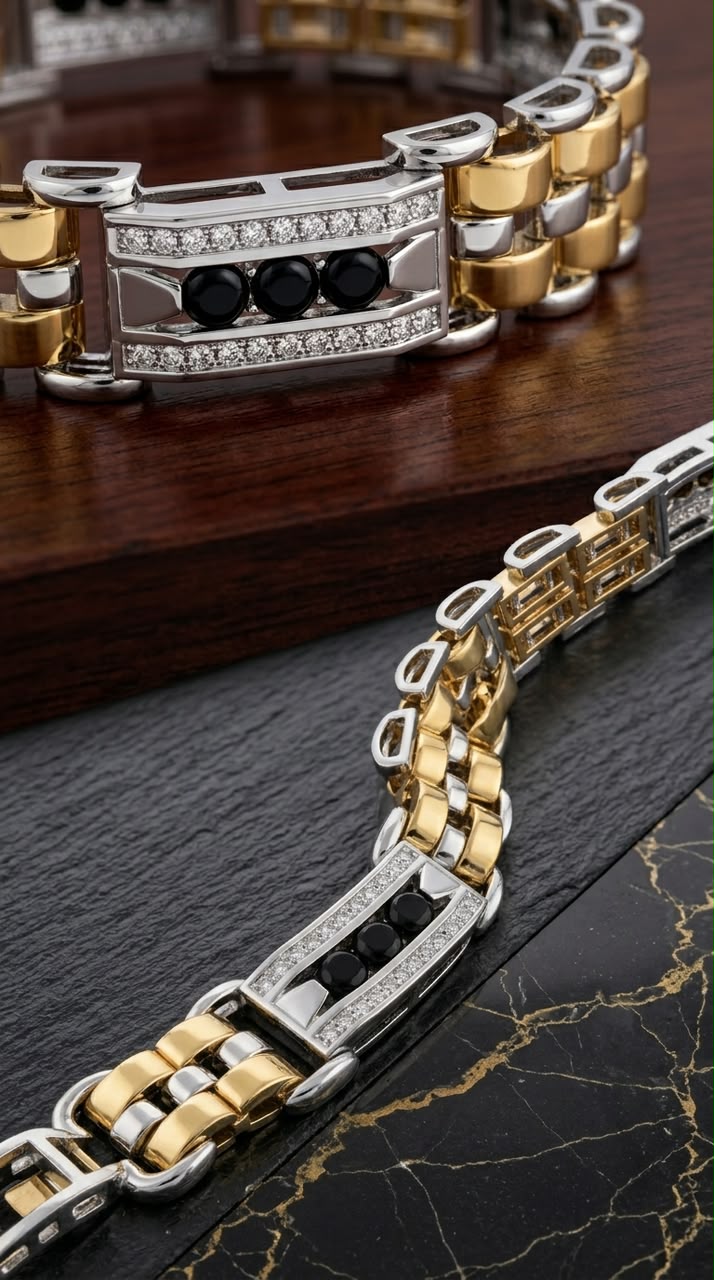 Two tone Pave Link Bracelet