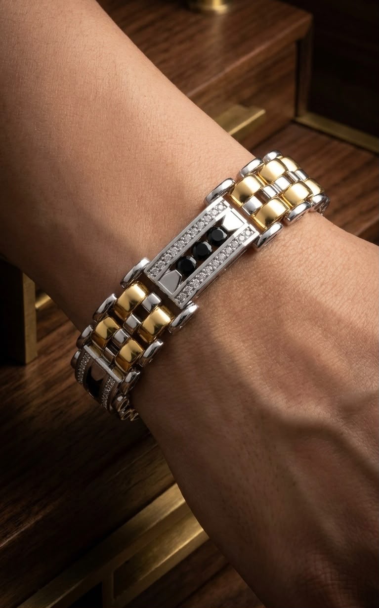 Two tone Pave Link Bracelet