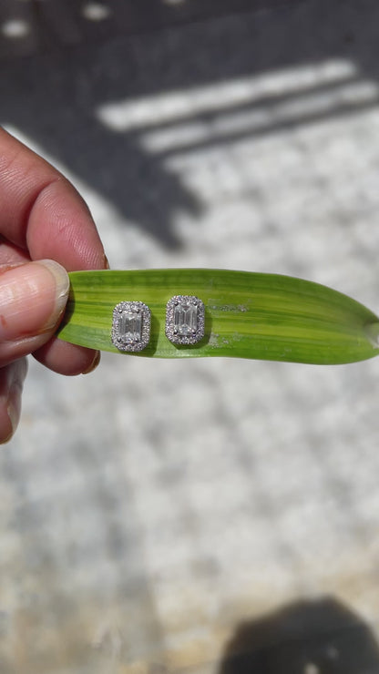 Emerald-Cut Halo Moissanite Stud Earrings